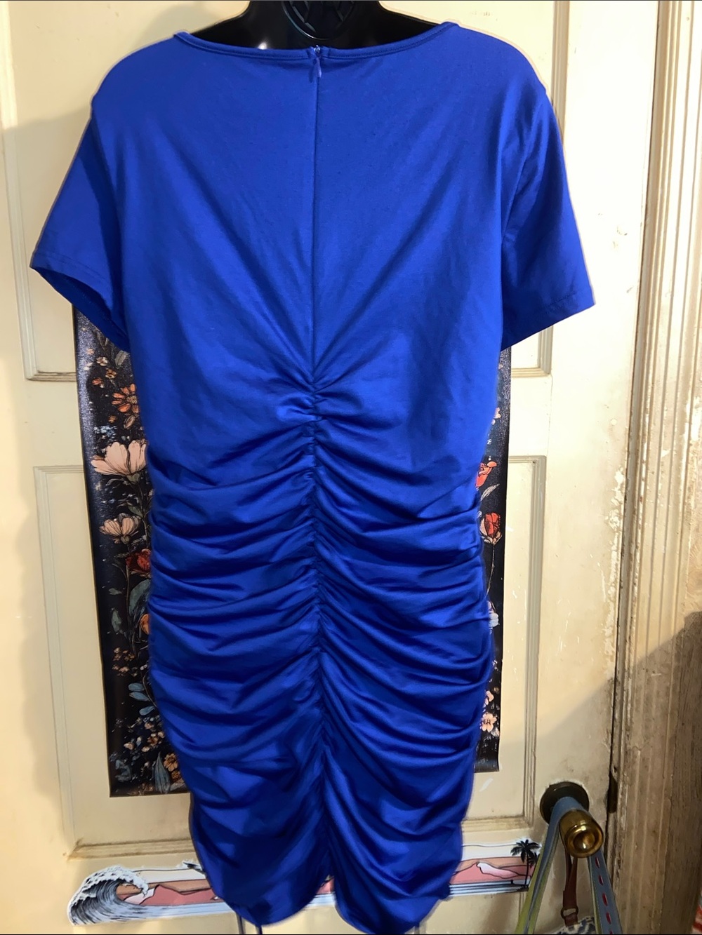 ROYAL BLUE BODYCON DRESS Ruched & Bows - Picture 4 of 7